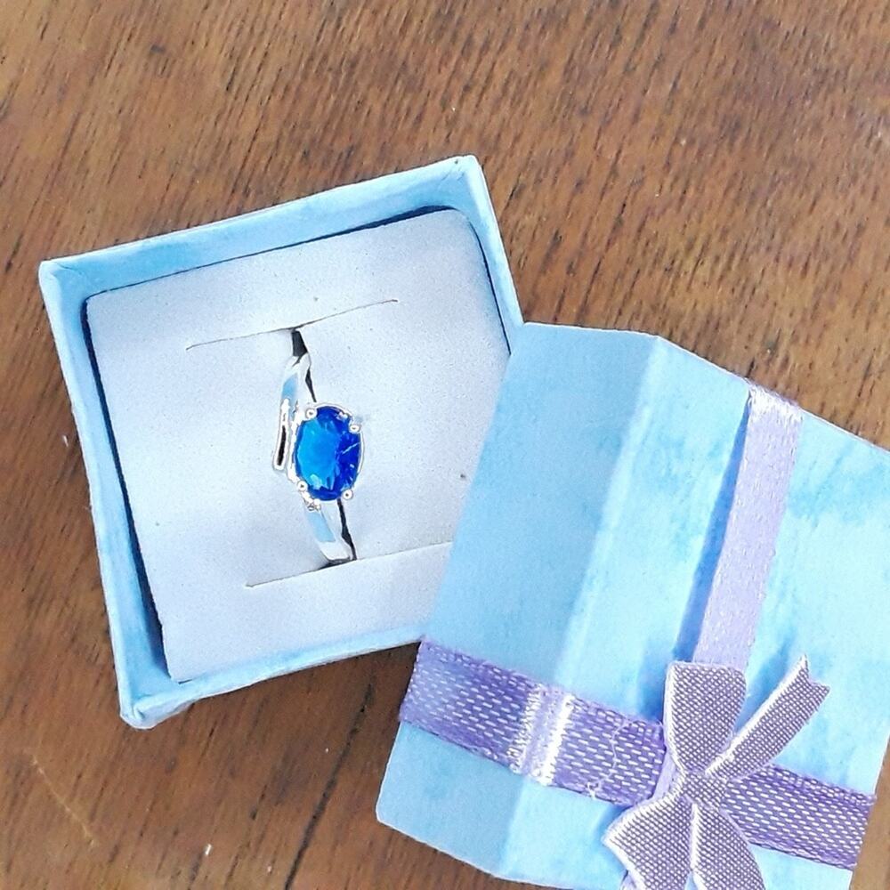 Size 8¼ Sterling Silver  & CZ Blue Sapphire  Ring